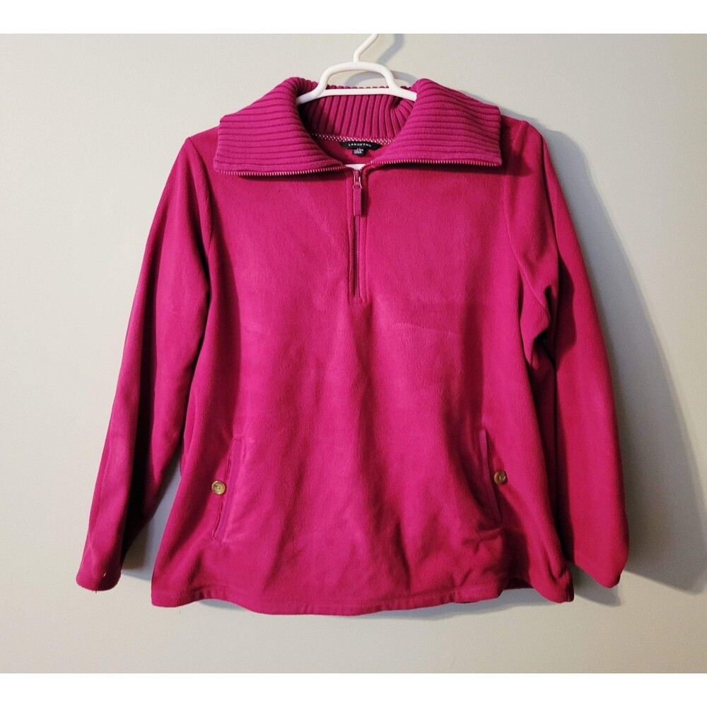 Lands' End Magenta Pink 1/4 Zip Fleece Pullover Knit Collar & Pockets Size 20/22